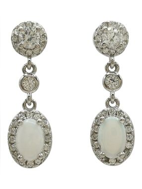 White Opal White Sapphire Halo Sterling Silver Earrings 🆕